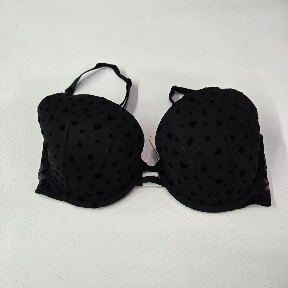 Victoria Secret Women Bra 34DD Black Polka Dot Lace Lined Demi Underwire